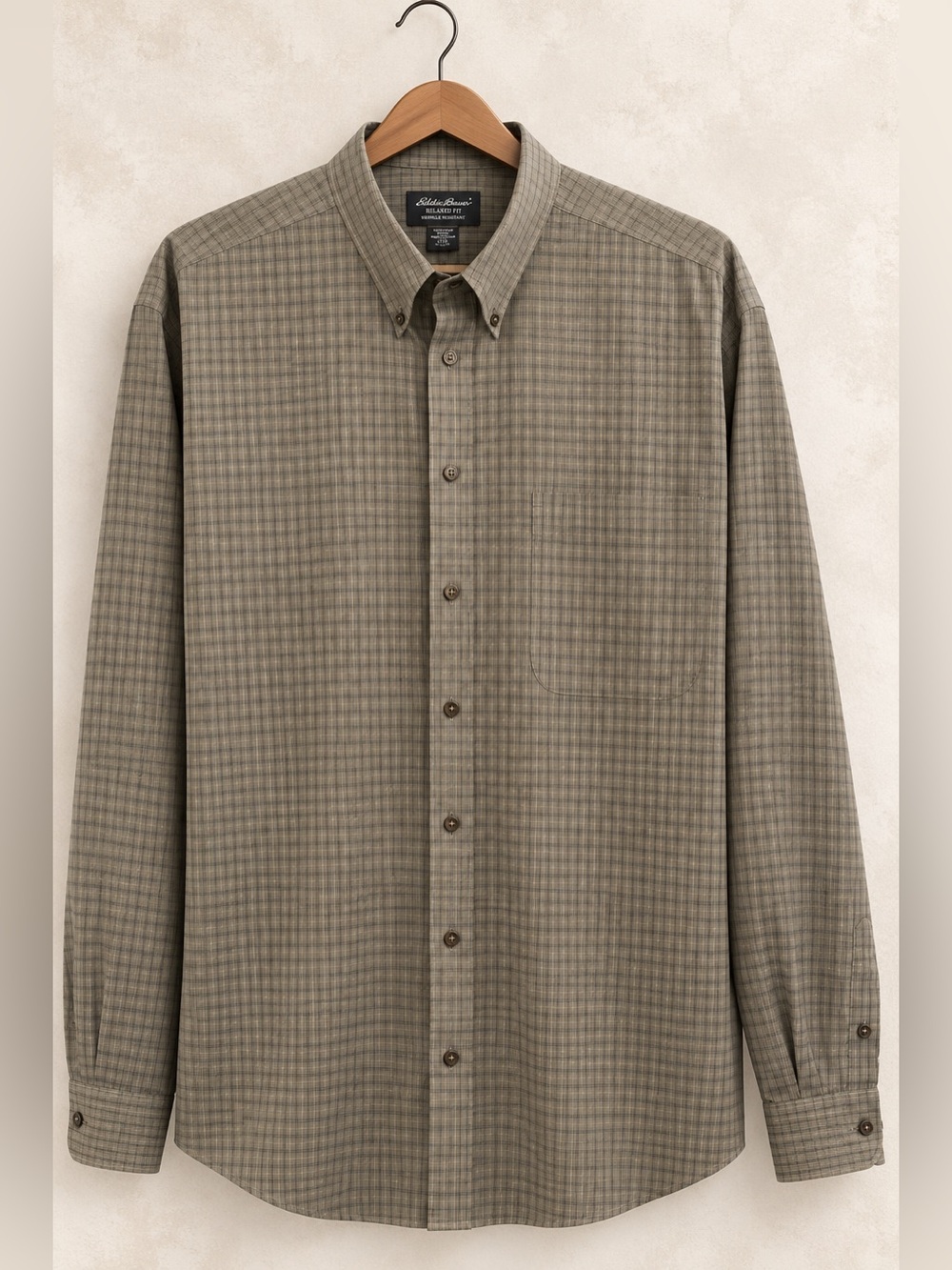 Eddie Bauer Cotton Relaxed Fit Wrinkle Resistant Button-Up Shirt Tall XL Plaid
